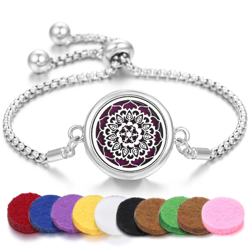 Tree of Life Aromatherapy Bracelet Open Lockets Bangle Essential Oil Diffuser Bracelet Adjustable Chain Bracelet with 10Pcs Pads